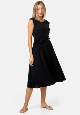 Produktbild von Rayshyne Feminines Damen Sommer Minikleid in A -Linie mit Gürtel ohne Ärmel Schwarz Einheitsgröße 34 - 38