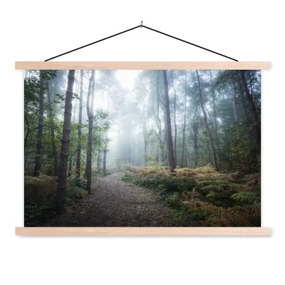 Produktbild von MuchoWow® Textilposter Wald - Nebel - Weg 60x40 cm mit holzfarbenen Rahmen - Bilder