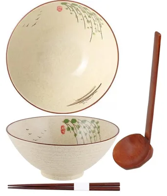 Produktbild von Ramen-Set mit Essstäbchen und Löffel – 1200 ml Keramiktiegel für Suppe