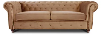 Produktbild von Sofa Chesterfield Asti 3-Sitzer, Couchgarnitur 3-er, Sofagarnitur, Couch mit Holzfüße, Polstersofa - Glamour Design, Velours (Beige (Velvet 28))