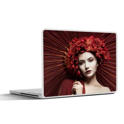 Produktbild von MuchoWow® Laptop Aufkleber Sticker Cover Frau - Rot - Porträt - Regenschirm 30x21 cm - Sticker für Laptop - Selbstklebend