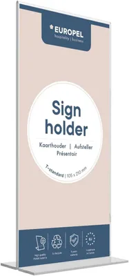 Productafbeelding van Tafelstandaard T-vorm, 105 x 210 mm, transparant acryl, voor menu- en prijskaarten