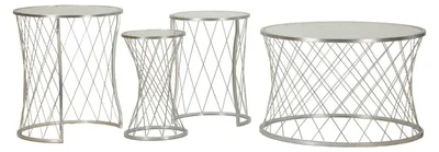 Produktbild von 4er-Set Noah Silber-Couchtische – Couchtische aus silberfarbenem Metall und gehärtetem Glas, Diamantdesign, Glamour-Stil – 940