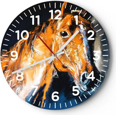 Produktbild von Wanduhr - Rund - Glasuhr - Pferd Natur Tier - 30x30cm - Schleichendes Uhrwerk - Lautlos - zum Aufhängen bereit - Dekoration Modern - Wanddekoration aus Glas - C4AR30x30-3425