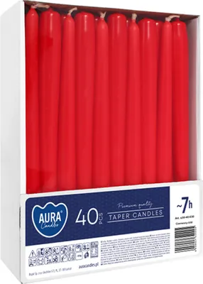 Obrázok produktu pre BISPOL stolová kužeľová sviečka Aura 7H 24,5 cm S30-40 RED 40 ks.