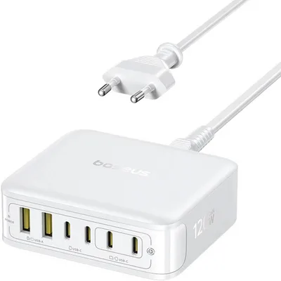 Produktbild von GaN-Ladestation, Tischladegerät 120W, 4x USB-C / 2x USB-A, Baseus EnerFill FH21, Weiß