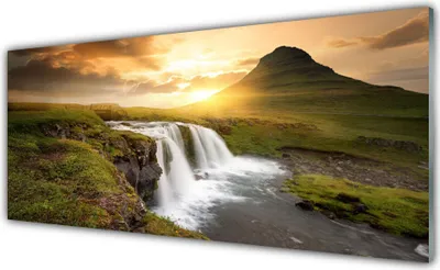 Produktbild von Acrylglasbilder 125x50 Wandbild Druck Gebirge Wasserfall Natur