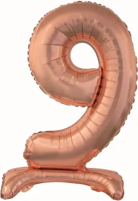 Immagine prodotto di Pallone in foil numero 9, in piedi - oro rosa, 74 cm