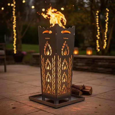 Imagen del producto de FireDesire: Cesta para fuego de 80 cm + bandeja para cenizas (sin parrilla), chimenea exterior, brasero, horno para terraza, chimenea para barbacoa, columna de fuego, cesta de acero, horno