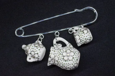 Produktbild von Teatime Brosche Anstecknadel Miniblings Anstecker Teekanne Zuckerdose Kännchen Punkte