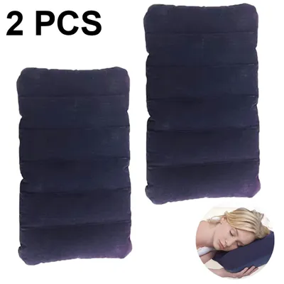 Produktbild von 2er Pack aufblasbare Kissen, komprimierbare Reisekissen, bequeme Aufblaskissen mit Flockoberfläche, ergonomisch für Nickerchen, Reise, Camping, Auto, Flugzeug, leicht und platzsparend