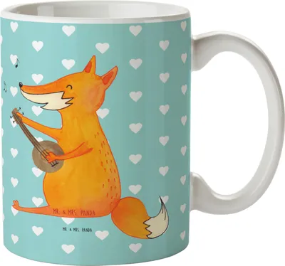 Produktbild von Mr. & Mrs. Panda Tasse Fuchs Gitarre - Türkis Pastell - Geschenk, Kaffeetasse, Kaffeepott, Musiker, Teetasse, Singen, Pott, für kaffee, Optimistisch, Musik