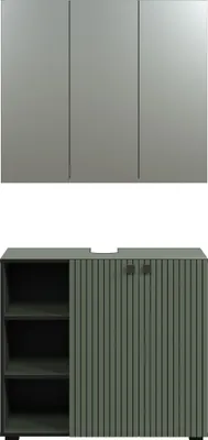 Image de PureBliss ensemble de meubles de salle de bains meuble sous-vasque et armoire de toilette vert.