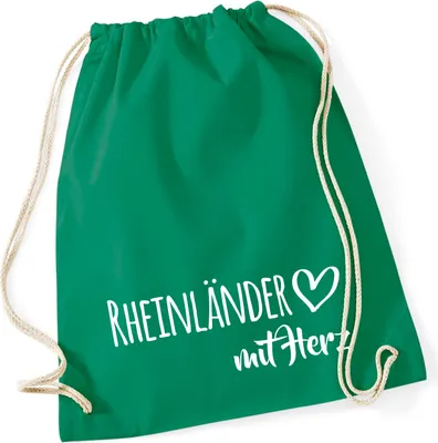 Produktbild von Huuraa Turnbeutel Rheinländer mit Herz 12 Liter Kelly Green Baumwolle Rucksack Geschenkidee