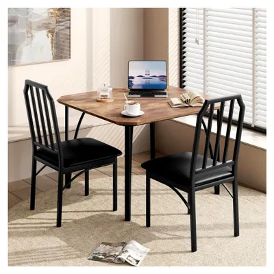 Produktbild von 3-teiliges Essgruppen-Set für 2 Personen, Küchentischset mit Metallgestell und 2 Polsterstühlen im Landhausstil für Esszimmer, Küche, Wohnzimmer, Vintagebraun