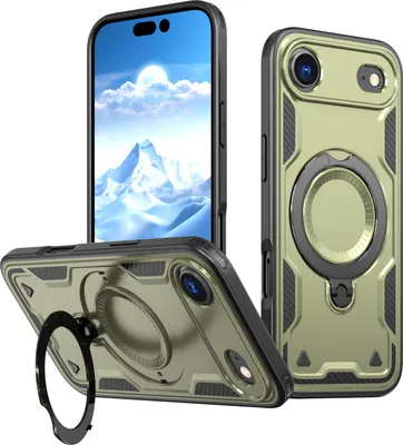 Obrázek produktu pro Dvouvrstvé pouzdro pro iPhone Air, magnetické ochranné pouzdro s kroužkem a stojánkem Zelený