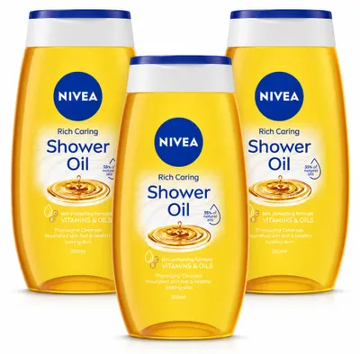 Imagen del producto de 3 unidades de NIVEA Natural, aceite de ducha - 200 ml - Paquete económico - 3 piezas