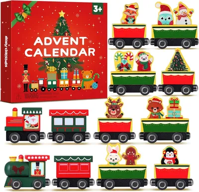 Immagine prodotto di Calendario dell'Avvento 2025 per bambini - Calendario natalizio con 24 giorni - Set di giocattoli in legno per bambini di 3, 4 e 5 anni