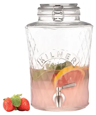 Produktbild von KILNER Diamond Getränkespender mit Zapfhahn | 5 Liter, 25,8 x 20,2 x 29,6 cm | Bügelverschluss & Hahn aus Edelstahl | Hochwertiger, tropfsicherer Getr