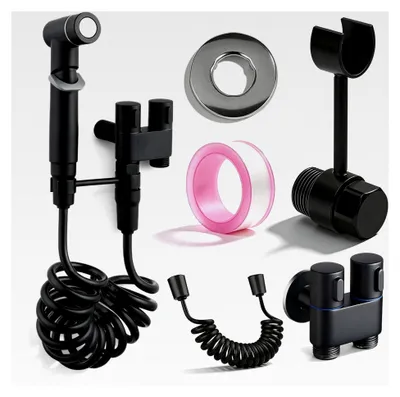 Produktbild von Bidet-Handbrause für die Toilette, Set aus Edelstahl Schwarz mit Doppelsteuerung für die Reinigung im Badezimmer und die Pflege von Haustieren