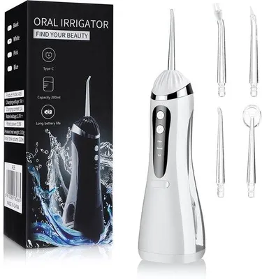 Imagen del producto de Dispositivo de irrigación bucal eléctrico: irrigador de agua portátil para aparatos dentales, útil para el blanqueamiento dental, ideal para usar en casa y de viaje.