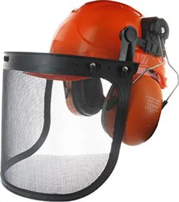 Produktbild von Schutzhelm für Schneidearbeiten mit Helm (EN397), 30 dB Geräuschunterdrückung (EN352-3) und Gittervisier (EN1731 S) mit Schutzbrille