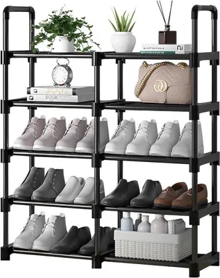 Produktbild von Famanu Schuhregal 5 Ebenen - Stapelbar und Schuhorganizer für Flur, Wohnzimmer und Schlafzimmer