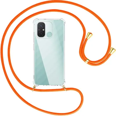 Produktbild von Handykette Backcover-Schutzhülle mit Band (Metall goldfarben) für Xiaomi Redmi 12C (6.71'') - neonorange