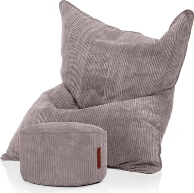 Produktbild von Green Bean® XXL Sitzsack 140x180 cm mit Hocker – Riesensitzsack aus weichem Cord Stoff – inkl. Fußhocker 45x25 cm – gefüllt mit EPS Perlen – Lounge Sitzsack für Erwachsene, Gaming, Relax, Wohnzimmer