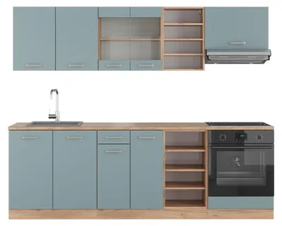 Obrázek produktu pro Kuchyňský kout Vicco R-Line Modrošedý/zlatý dub 240 cm bez pracovní desky, Model 41022