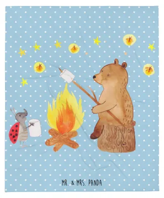 Produktbild von Mr. & Mrs. Panda Decke Bär & Marienkäfer Lagerfeuer - Blau Pastell - Geschenk, Tagesdecke, Kuscheldecke, Winterdecke, Plaid, Bettdecke, Teddy, Flauschige