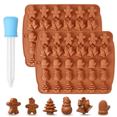 Obrázek produktu pro Silikonové formy na čokoládu, vánoční motiv, 2 kusy, 30 výklenků pro pralinky, muffiny, sušenky, želé