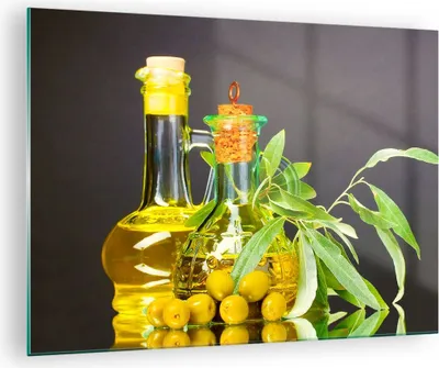 Produktbild von Bilder auf glas - Flasche Glas Olive Öl - 70x50cm - Glasbilder - Wandbilder - Kunstdruck - zum Aufhängen bereit - Wanddekoration aus Glas - Glas Bilder - Wandbild auf Glas - Einteilig - GAA70x50-2168
