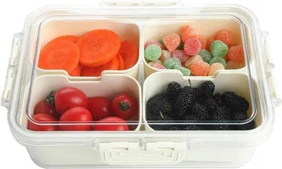 Immagine prodotto di Vassoio con coperchio - 4 scomparti - Contenitore per snack, dolci, frutta e frutta secca