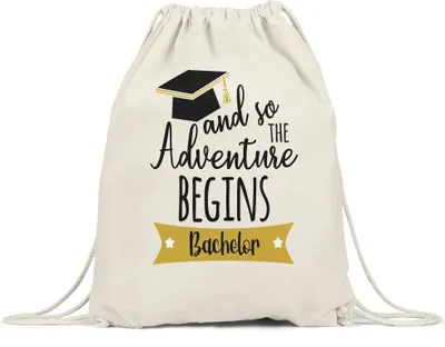 Produktbild von Bachelor And so the Adventure Begins Turnbeutel Gymsack Bachelorabschluss Geschenk Absolvent Studium