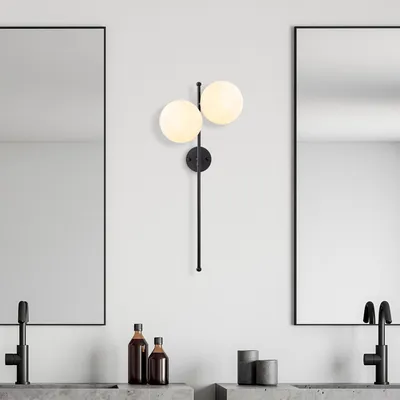 Produktbild von Opviq, Moderne Wandleuchte (2 Stück), Schwarz und Creme, 32 x 27 x 72 cm | Metallkörper, Glasabdeckung, IP20, E14 Fassung, Max 40 W | Elegantes Design für Hotel & Zuhause.