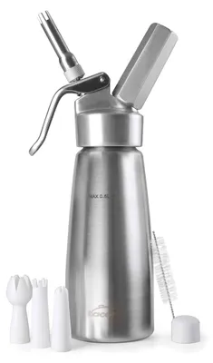 Sahnesiphon 1,0 L Edelstahl + Düsen, Aluminium, Silber