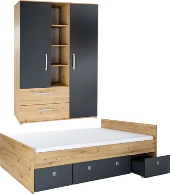 Produktbild von arthur berndt Jugendzimmer Set Alessio 3-teilig / Kleiderschrank 140 x 200 cm Bett inkl. Bettschubkästen
