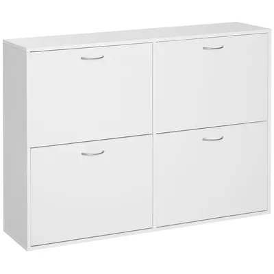 Image de HOMCOM Armoire à Chaussures Meuble à Chaussures Grande Taille dim. 120L x 24l x 81H cm 4 Portes abattantes Double Niveau en Bois Blanc