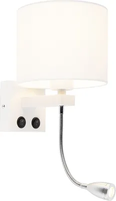 Produktbild von QAZQA - Moderne Wandleuchte weiß mit weißem Schirm - Brescia I Wohnzimmer I Schlafzimmer - Stahl Rund - I E27
