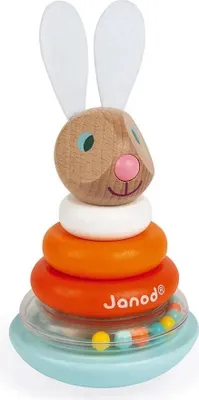 Produktbild von Janod Holz Stapelturm Hase - Lernspielzeug für Babys - Motorikspielzeug