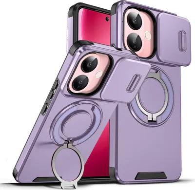 Image de Etui double couche pour Vivo V60 Lite 5G, avec cache-appareil photo coulissant et anneau magnétique Purple