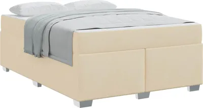 Image de Cadre de lit avec matelas Crème 140 x 200 cm tissu