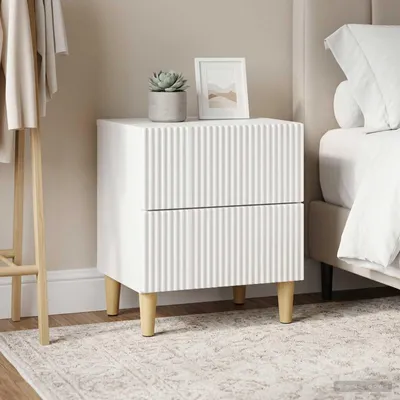 Zdjęcie produktu dla Maison Exclusive – szafka nocna, zestaw 2 szt., biała, 43 x 34,5 x 48 cm, materiał drewnopochodny