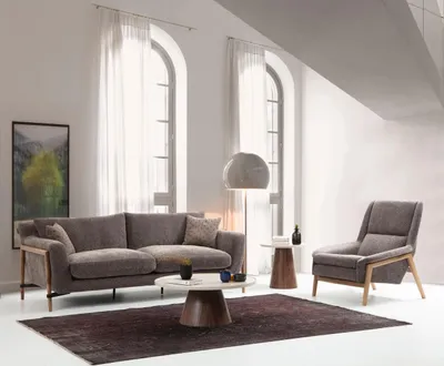 Produktbild von Sofas Sofagarnitur 4 Sitzer Sessel Viersitzer Stoff Wohnzimmer Grau