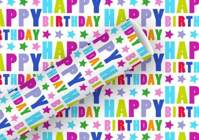 Produktbild von Braun & Company Geschenkpapier Kollektion Happy Birthday Sterne 1,5 m x 70 cm