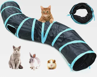Produktbild von 2 Wege Katzentunnel Faltbare Katzen Tunnel Spielzeug Tunnel für Kätzchen, Welpen, Kaninchen, Meerschweinchen Indoor Und Outdoor (123cm Lang)