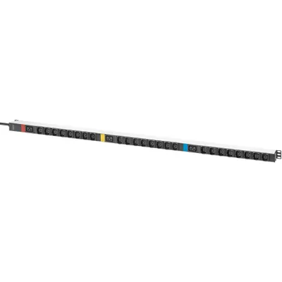 Produktbild von Digitus Basis IT PDU, 3-phasig 16A, 24 x C13, 3 x C19, 3 m Zuleitung, IEC 60309 16 A Stecker, Standard, 0U, Dreiphasig, Senkrecht, Aluminium, Schwarz