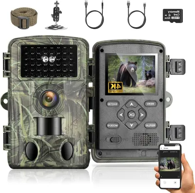 Obrázek produktu pro Divoká kamera – Kamera pro pozorování zvěře – Noční vidění – Snímání videa v rozlišení 4K, 60 megapixelů – Úhel záběru 120 stupňů – Kamufláž