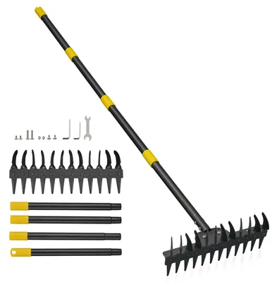 Image de Solidchoice - Râteau de jardin avec manche - 190 cm. Râteau pour feuilles, terre et mauvaises herbes